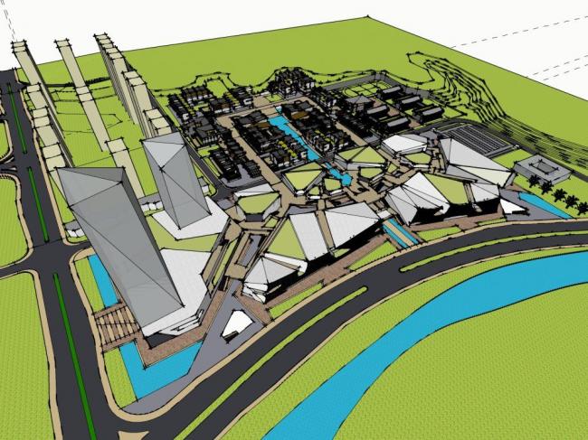 Sketchup综合体模型|商业综合体，现代风格，高层办公酒店，商业裙房
