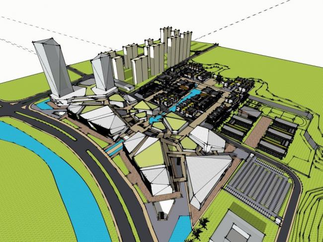 Sketchup综合体模型|商业综合体，现代风格，高层办公酒店，商业裙房