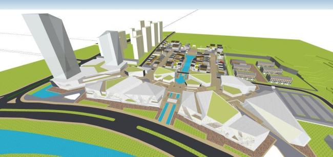 Sketchup综合体模型|商业综合体，现代风格，高层办公酒店，商业裙房