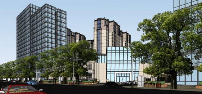 Sketchup综合体模型|商业综合体，新古典风格，酒店办公，多层商业裙房，高层住宅楼