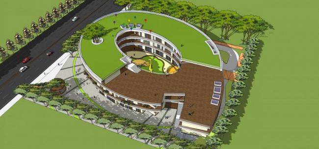 Sketchup学校模型|多层幼儿园，教育建筑，现代风格，椭圆形
