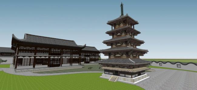 Sketchup商业模型|多层会所，景观，塔，入口，亭子，商业建筑，中式风格