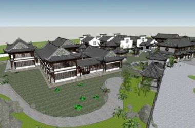 Sketchup商业模型|多层会所，景观，塔，入口，亭子，商业建筑，中式风格-BIM建筑网