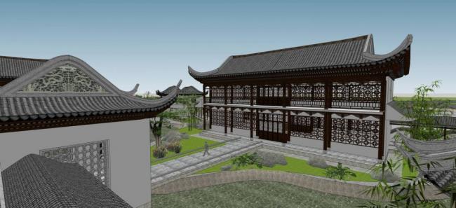 Sketchup商业模型|多层会所，景观，塔，入口，亭子，商业建筑，中式风格