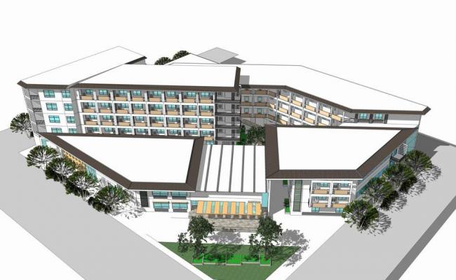 Sketchup医院模型|多层乡镇医院，医疗建筑，新中式风格