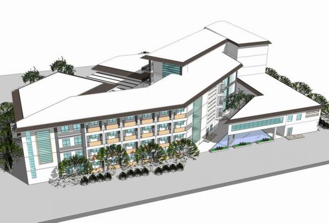 Sketchup医院模型|多层乡镇医院，医疗建筑，新中式风格