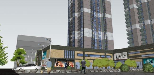 Sketchup住宅模型|高层商住楼，住宅，底层商业，居住建筑，现代风格