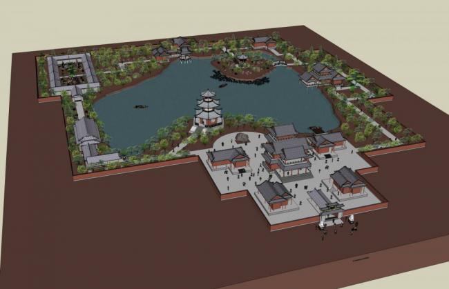 Sketchup景观模型|中式园林，景观，桥，塔，入口，亭子，古建