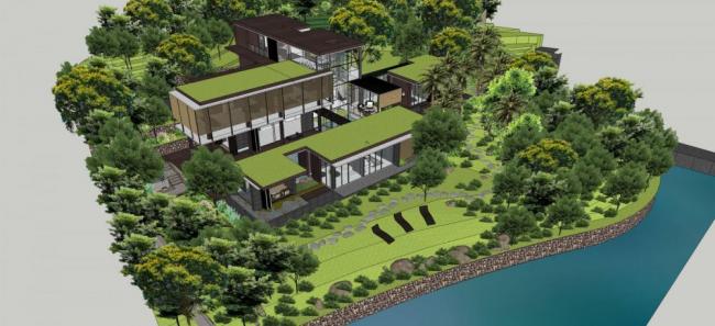 Sketchup景观模型|别墅带景观，新中式风格