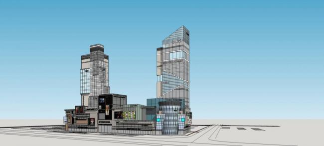 Sketchup综合体模型|高层商业综合体，现代风格，商业裙房，酒店办公