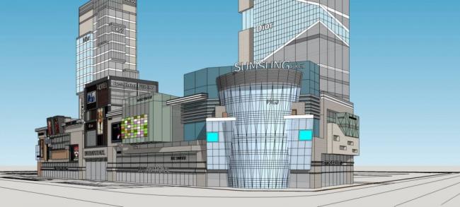 Sketchup综合体模型|高层商业综合体，现代风格，商业裙房，酒店办公