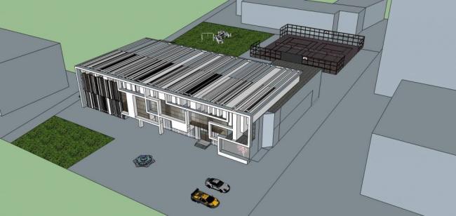 Sketchup办公模型|多层办公楼，运动场，现代风格