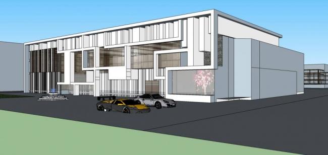 Sketchup办公模型|多层办公楼，运动场，现代风格