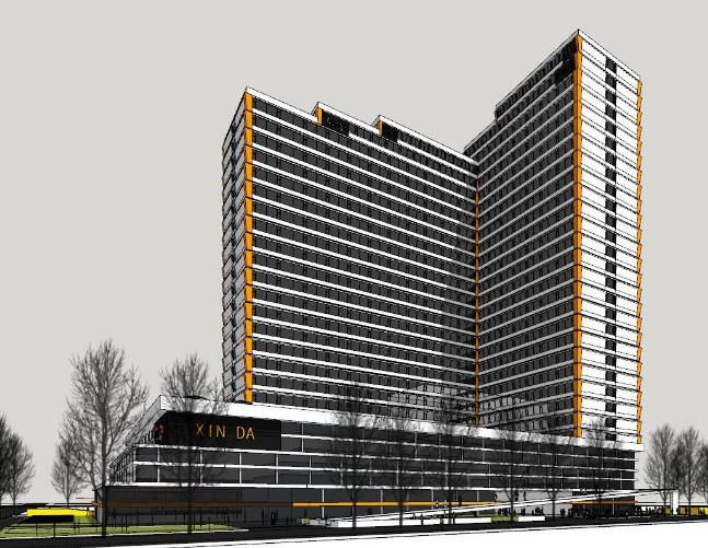 Sketchup综合体模型|商业综合体，高层办公酒店，多层商业裙房