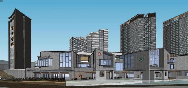 Sketchup综合体模型|商业综合体，高层住宅，酒店办公写字楼，商业裙房，新中式风格