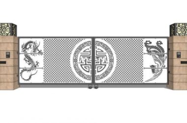 Sketchup素材模型|铁艺大门，构件，素材，中式风格-BIM建筑网