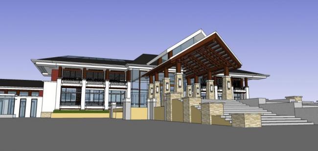 Sketchup商业模型|多层商业会所，东南亚风格