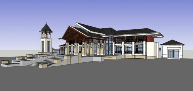 Sketchup商业模型|多层商业会所，东南亚风格