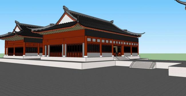 Sketchup古建筑模型|开封府，中式风格，古建，单层