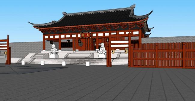 Sketchup古建筑模型|开封府，中式风格，古建，单层