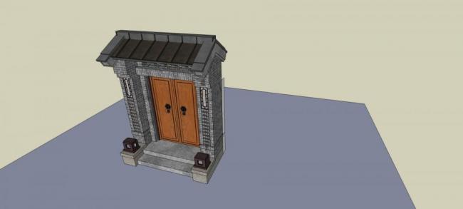 Sketchup素材模型|庭院大门，门头，中式风格，构件