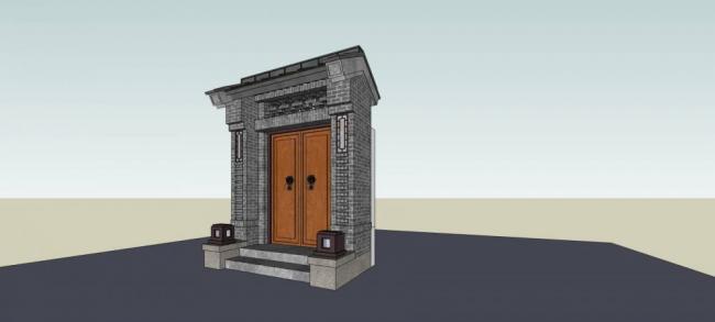 Sketchup素材模型|庭院大门，门头，中式风格，构件