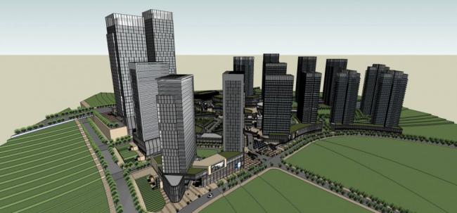 Sketchup综合体模型|超高层城市商业综合体，现代风格，办公酒店，公寓，多层商业裙房，商场