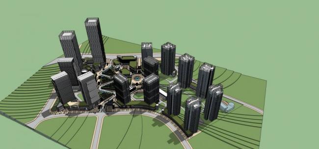 Sketchup综合体模型|超高层城市商业综合体，现代风格，办公酒店，公寓，多层商业裙房，商场