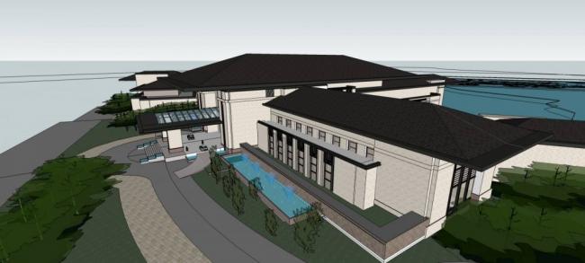 Sketchup酒店模型|西柏坡酒店，多层酒店，中式风格