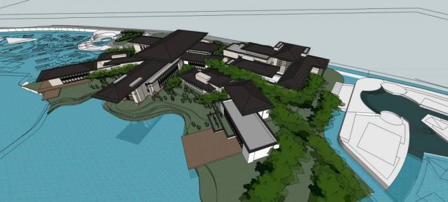 Sketchup酒店模型|西柏坡酒店，多层酒店，中式风格