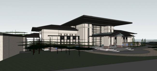 Sketchup酒店模型|西柏坡酒店，多层酒店，中式风格