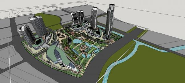 Sketchup综合体模型|超高层商业综合体，办公区，酒店，异形，现代风格