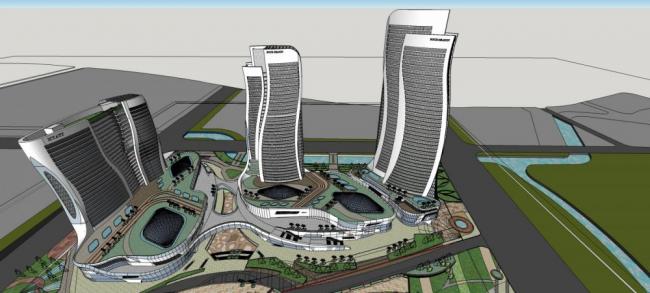 Sketchup综合体模型|超高层商业综合体，办公区，酒店，异形，现代风格