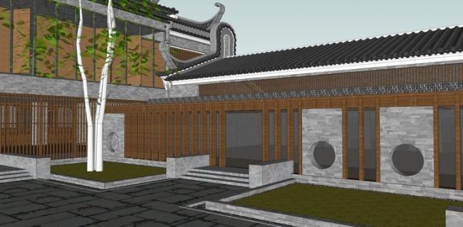 Sketchup住宅模型|住宅，四合院，古建筑，庭院设计，中式风格