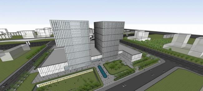 Sketchup办公模型|高层办公楼，酒店，现代风格，底层商业，商业裙房