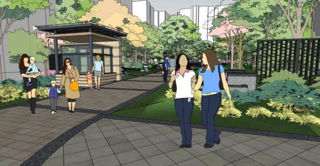Sketchup景观模型|住宅小区景观，现代风格，入口，门卫室