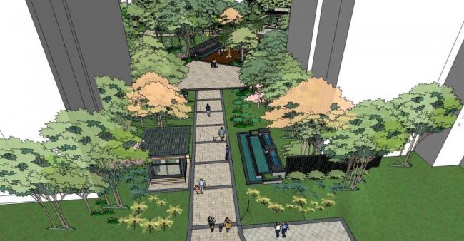 Sketchup景观模型|住宅小区景观，现代风格，入口，门卫室