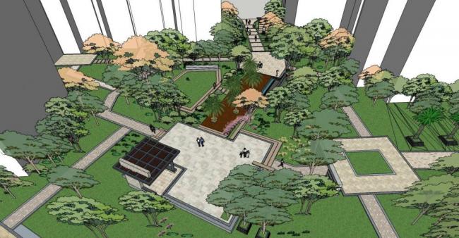 Sketchup景观模型|住宅小区景观，现代风格，入口，门卫室