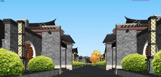 Sketchup商业模型|中式院落，仿古建筑群，多层商业街