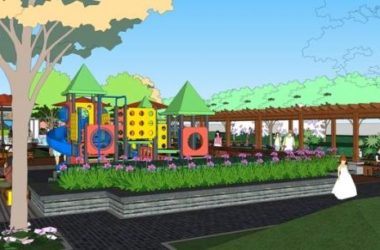 Sketchup景观模型|住宅小区景观，水景，长廊，亭子，喷泉，儿童游乐设施-BIM建筑网