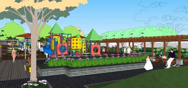 Sketchup景观模型|住宅小区景观，水景，长廊，亭子，喷泉，儿童游乐设施