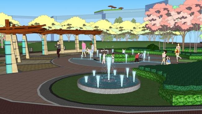 Sketchup景观模型|住宅小区景观，水景，长廊，亭子，喷泉，儿童游乐设施