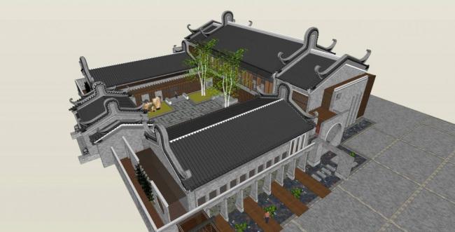 Sketchup住宅模型|多层四合院，中式风格，居住建筑