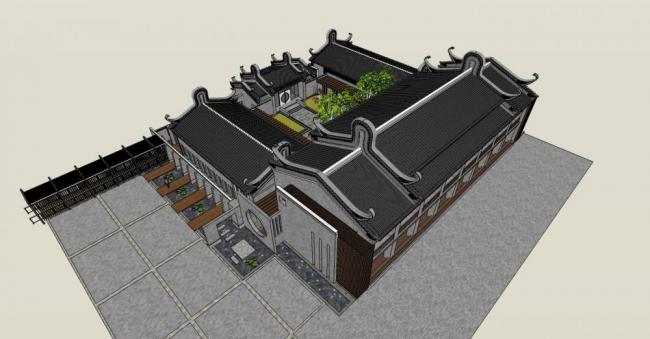 Sketchup住宅模型|多层四合院，中式风格，居住建筑