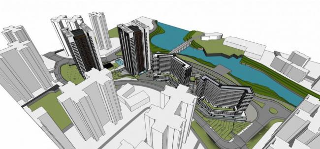 Sketchup综合体模型|商业综合体，高层办公酒店，住宅，现代风格，商业裙房