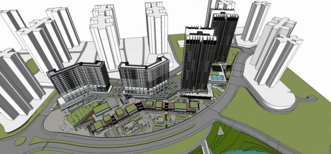 Sketchup综合体模型|商业综合体，高层办公酒店，住宅，现代风格，商业裙房