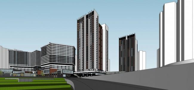 Sketchup综合体模型|商业综合体，高层办公酒店，住宅，现代风格，商业裙房