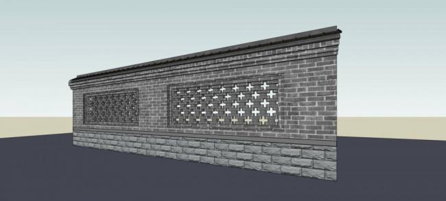 Sketchup素材模型|围墙，中式风格，景观墙，构件，素材