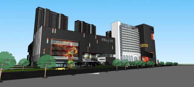 Sketchup综合体模型|巴陵·尚城商业综合体，高层酒店办公，多层商业裙房，现代风格