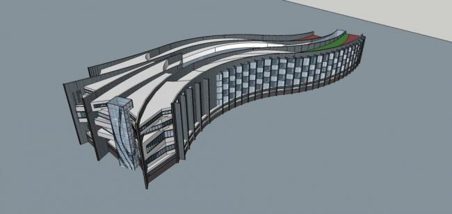 Sketchup酒店模型|多层弧形酒店，现代风格